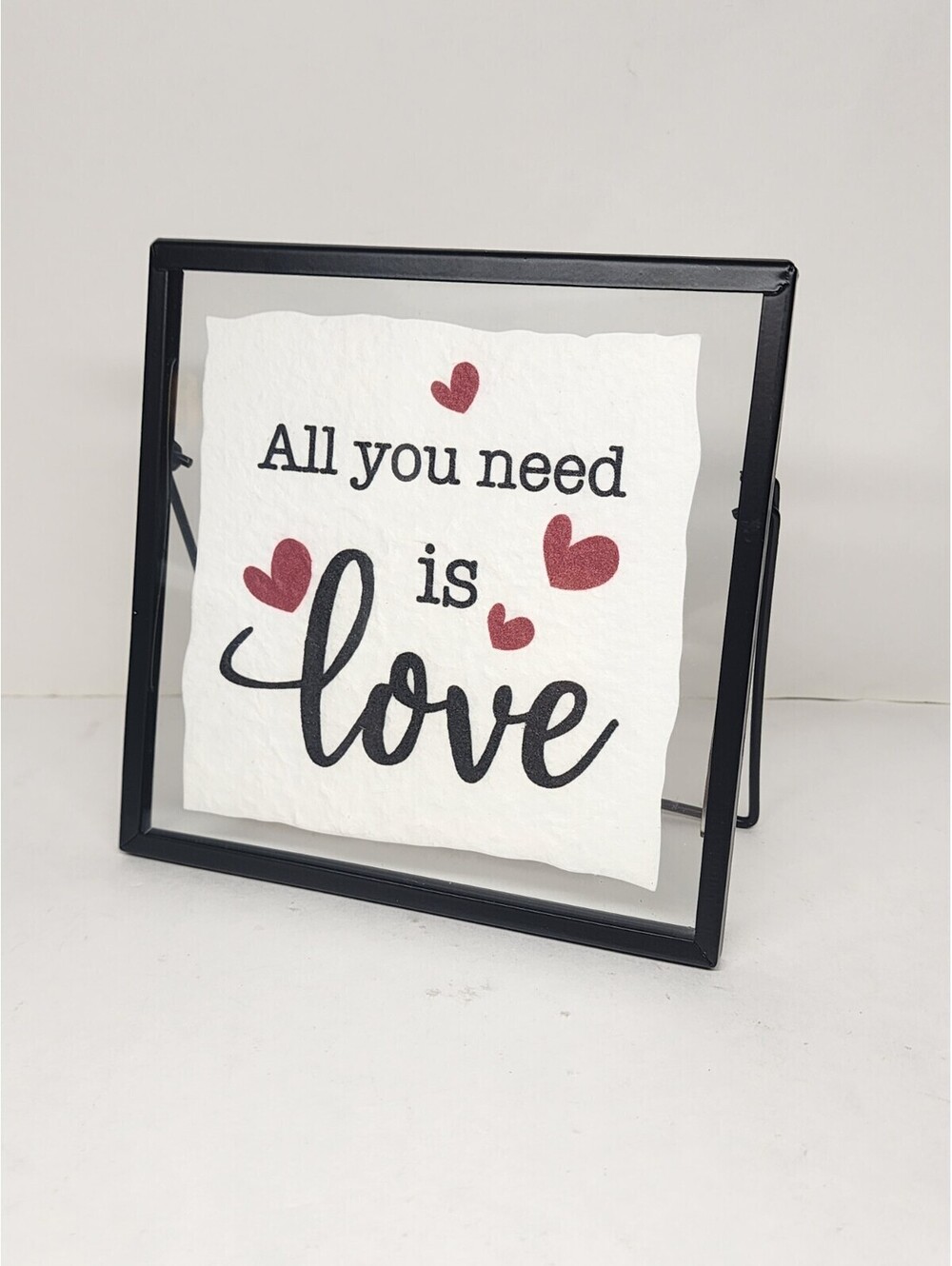 All You Need Is Love Free Standing Tabletop Shelf Decor Glass Mental Frame